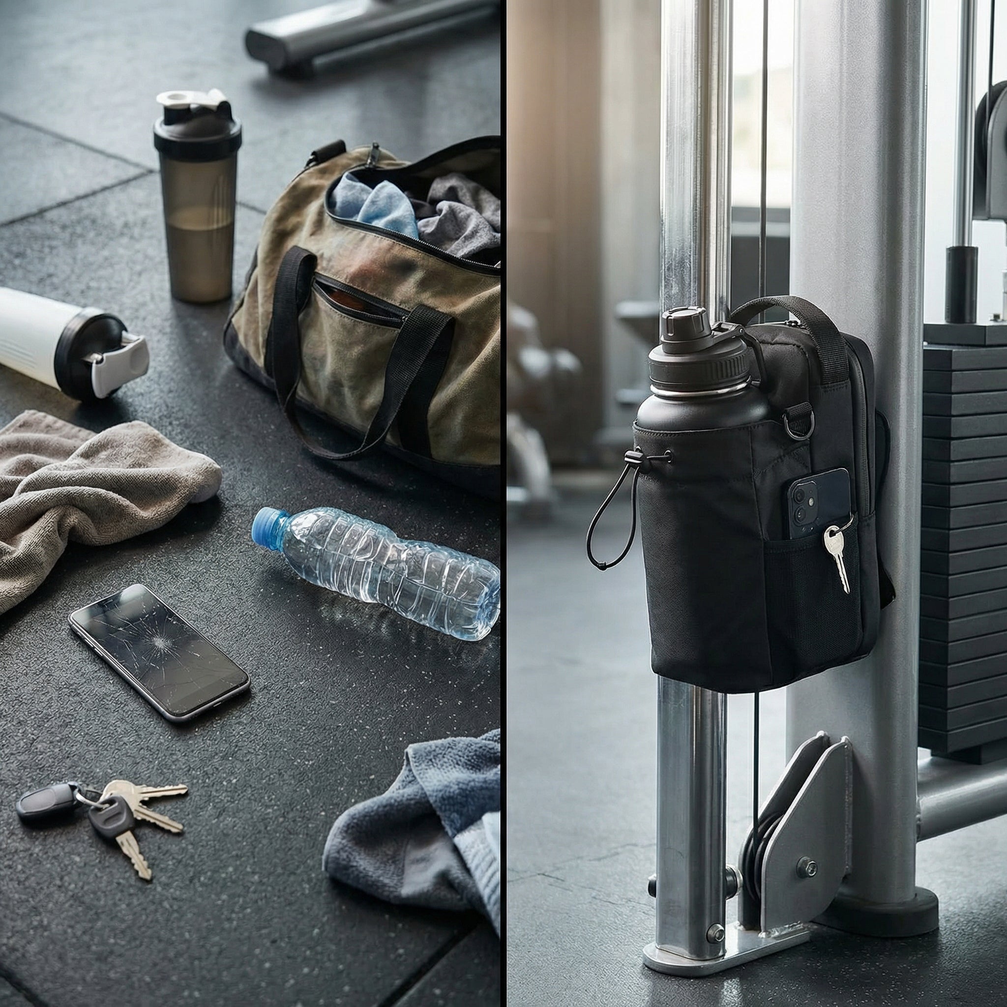 Bolsa de gimnasio magnética, bolsa de transporte magnética de gran capacidad con bolsillo para teléfono, bolsa portátil para botella de agua para gimnasio, organizador de accesorios de gimnasio